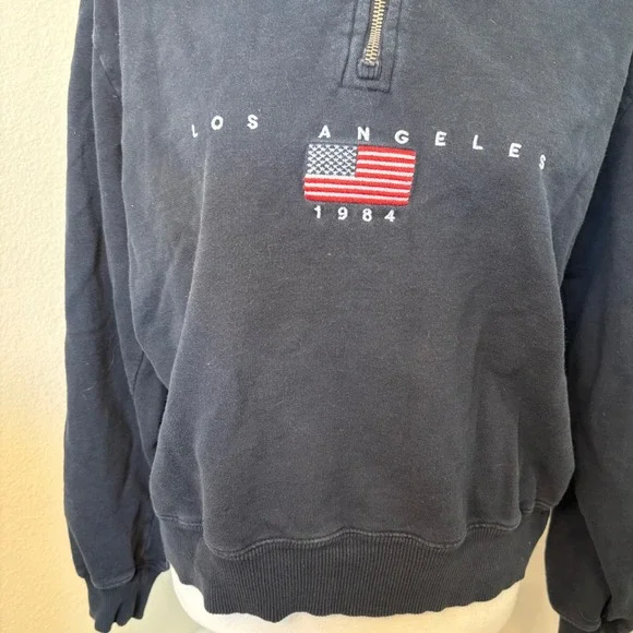 John Galt Brandy Melville Los Angeles 1984 Quarter Zip Sweatshirt Black OS - Picture 2 of 5